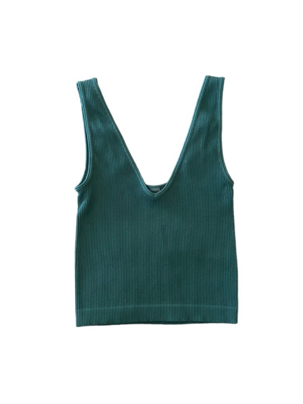 Ribbed Green V-Neck Tank Top